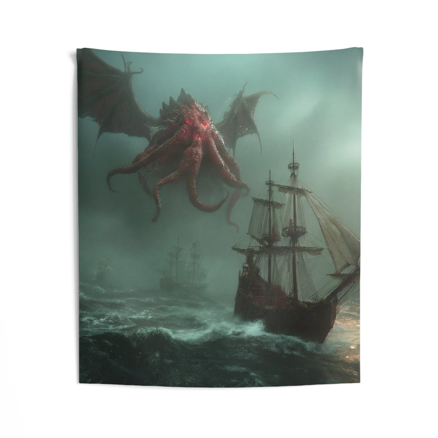 Leviathan’s Wrath Indoor Wall Tapestries – Storm-Swept Seascape with Winged Horror