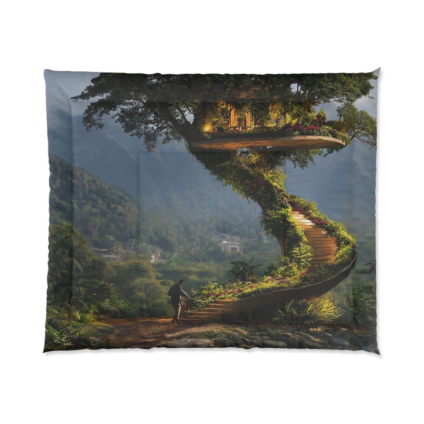 Treehouse Sanctuary Comforter – Spiral Staircase to a Mountain Retreat