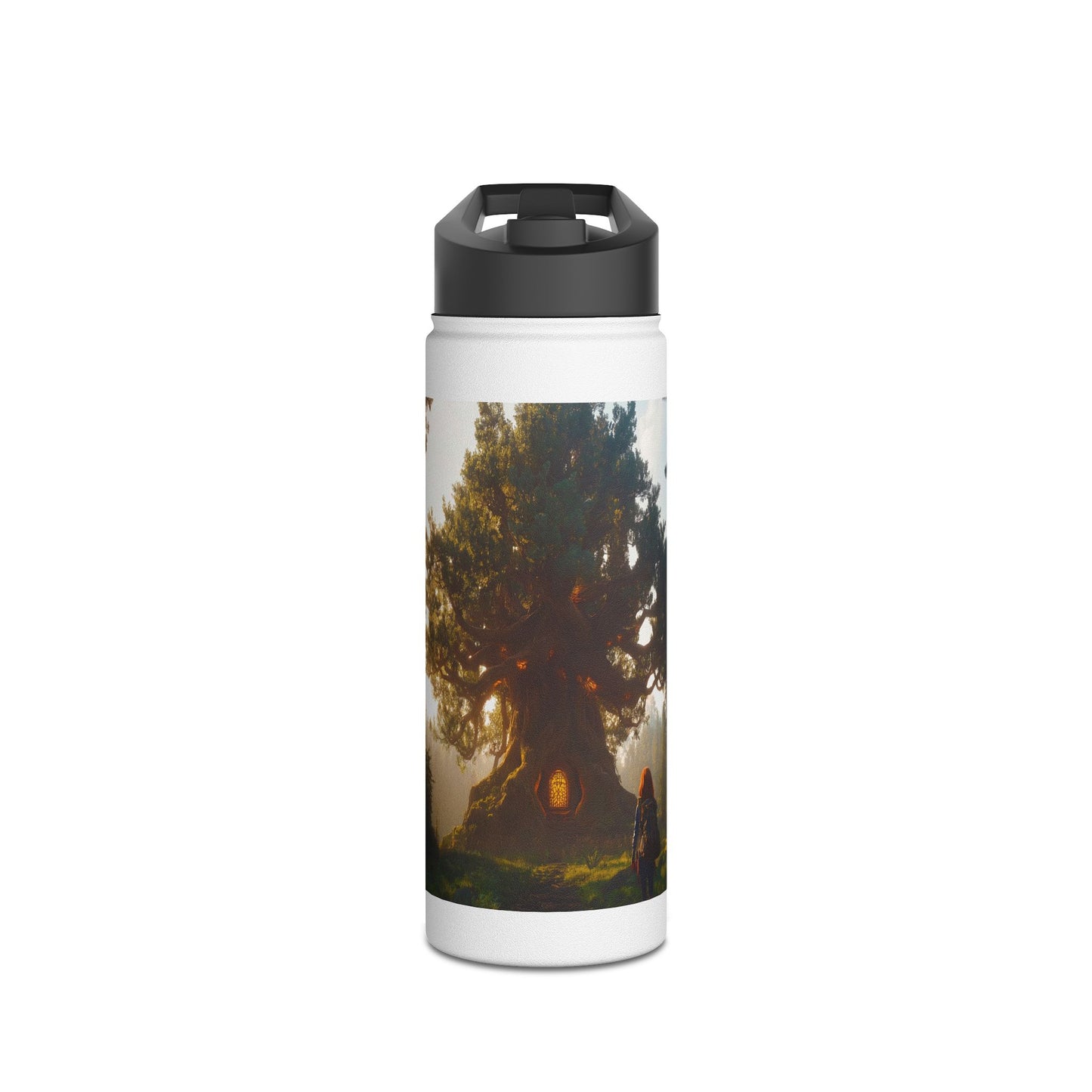 Ancient Treehouse Door Water Bottle – Sunlit Forest Portal
