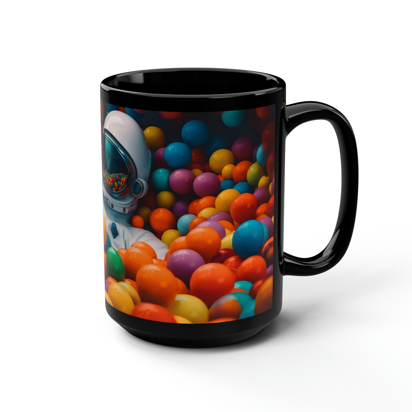 a realistic of photography astronaut lying in colourful balls pool - Mug, Black