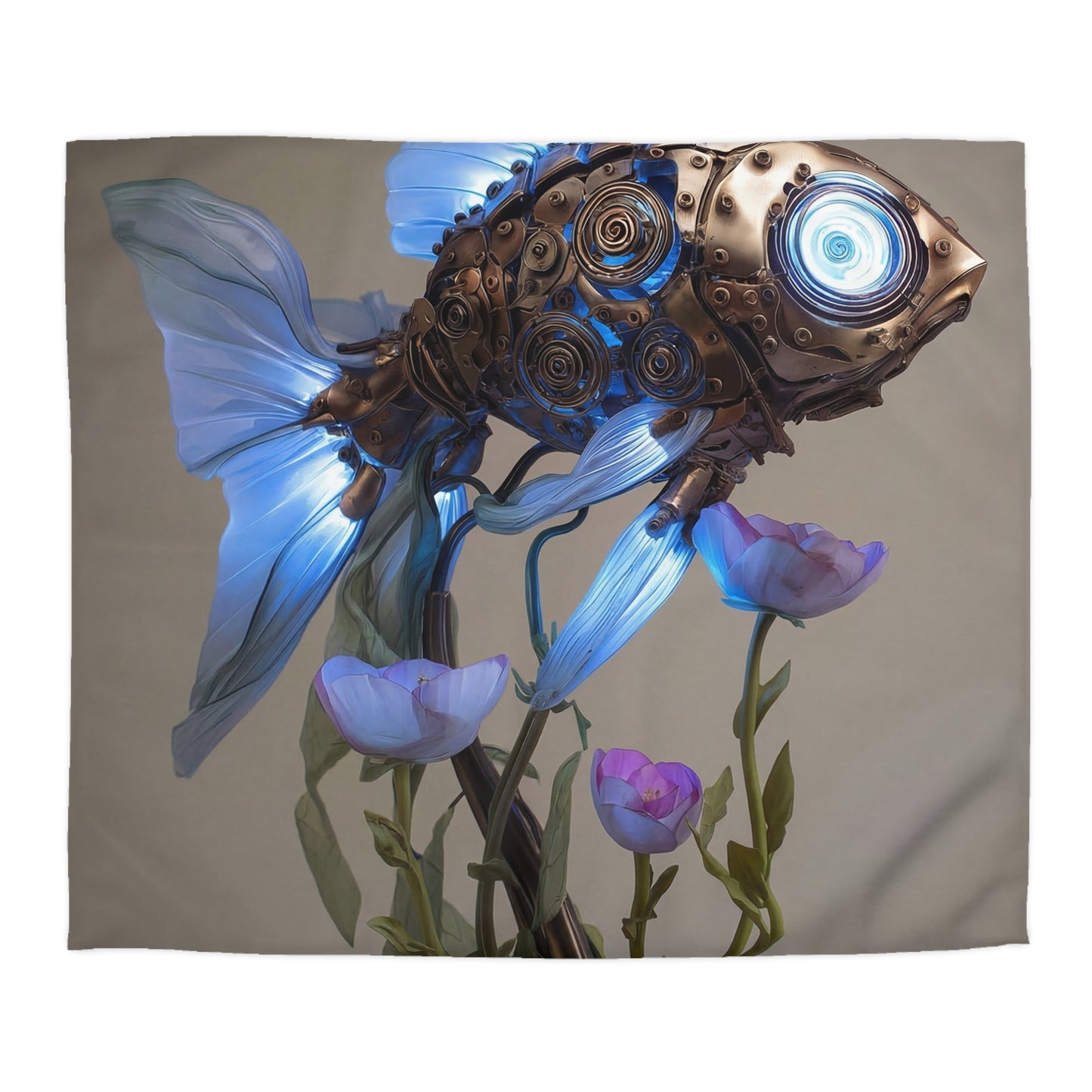 Steampunk Goldfish Microfiber Duvet Cover – Liquid Light Beneath the Bloom