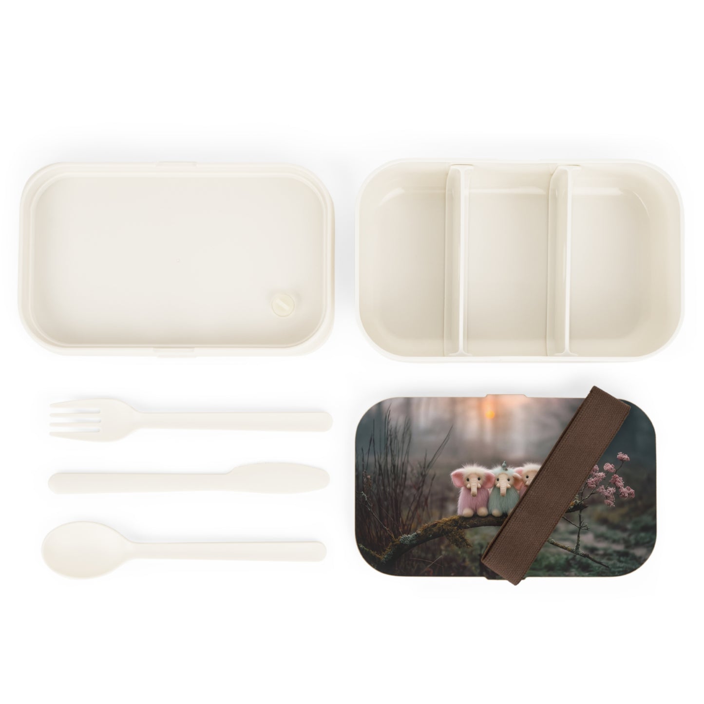 Moss Branch Three Elephants Bento Box – Pastel Forest Companions