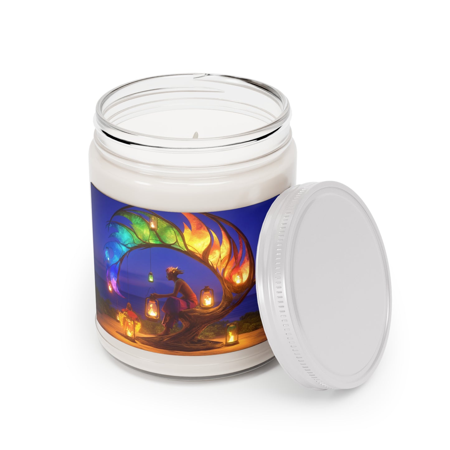 Rainbow Phoenix Lantern Scented Soy Candles with White Lid, 9oz – Sunset Sanctuary Glow