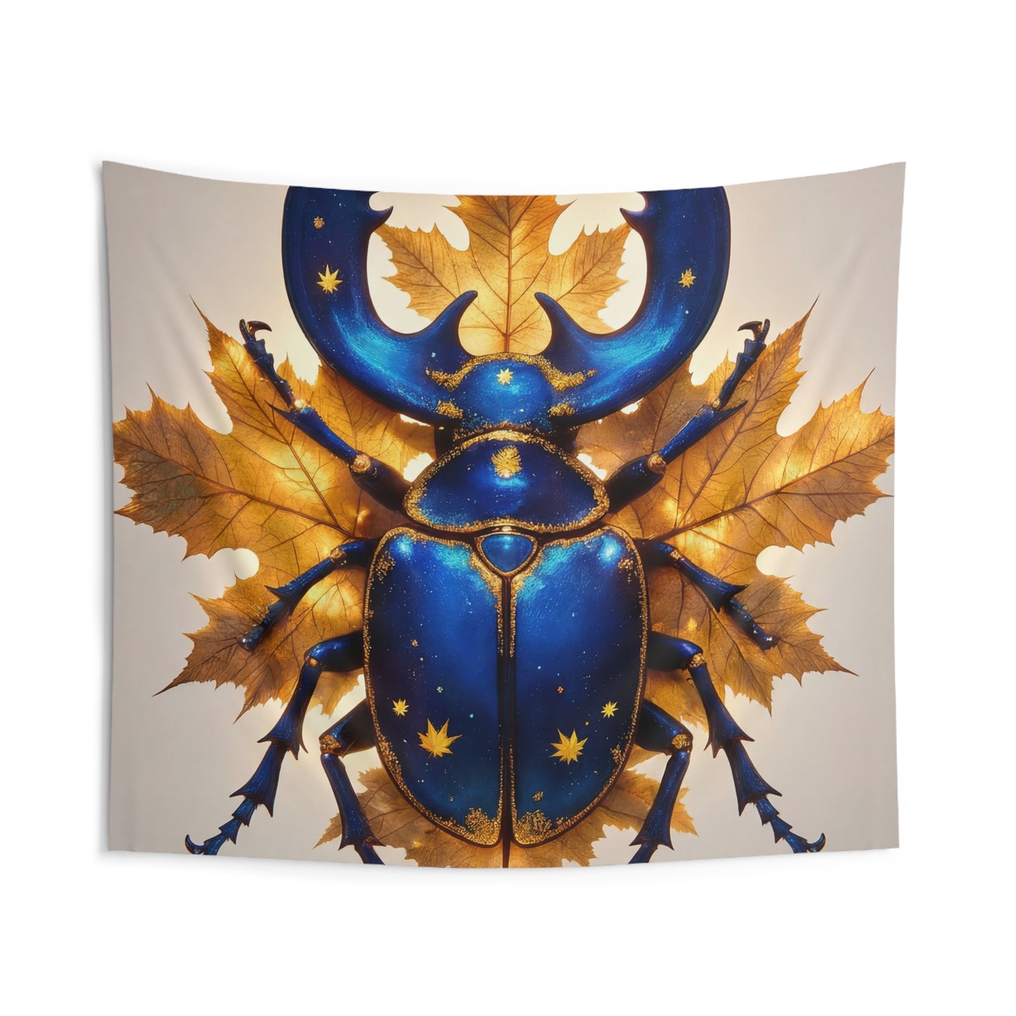 Celestial Beetle Indoor Wall Tapestries – Starry Blue Guardian Among Autumn Leaves
