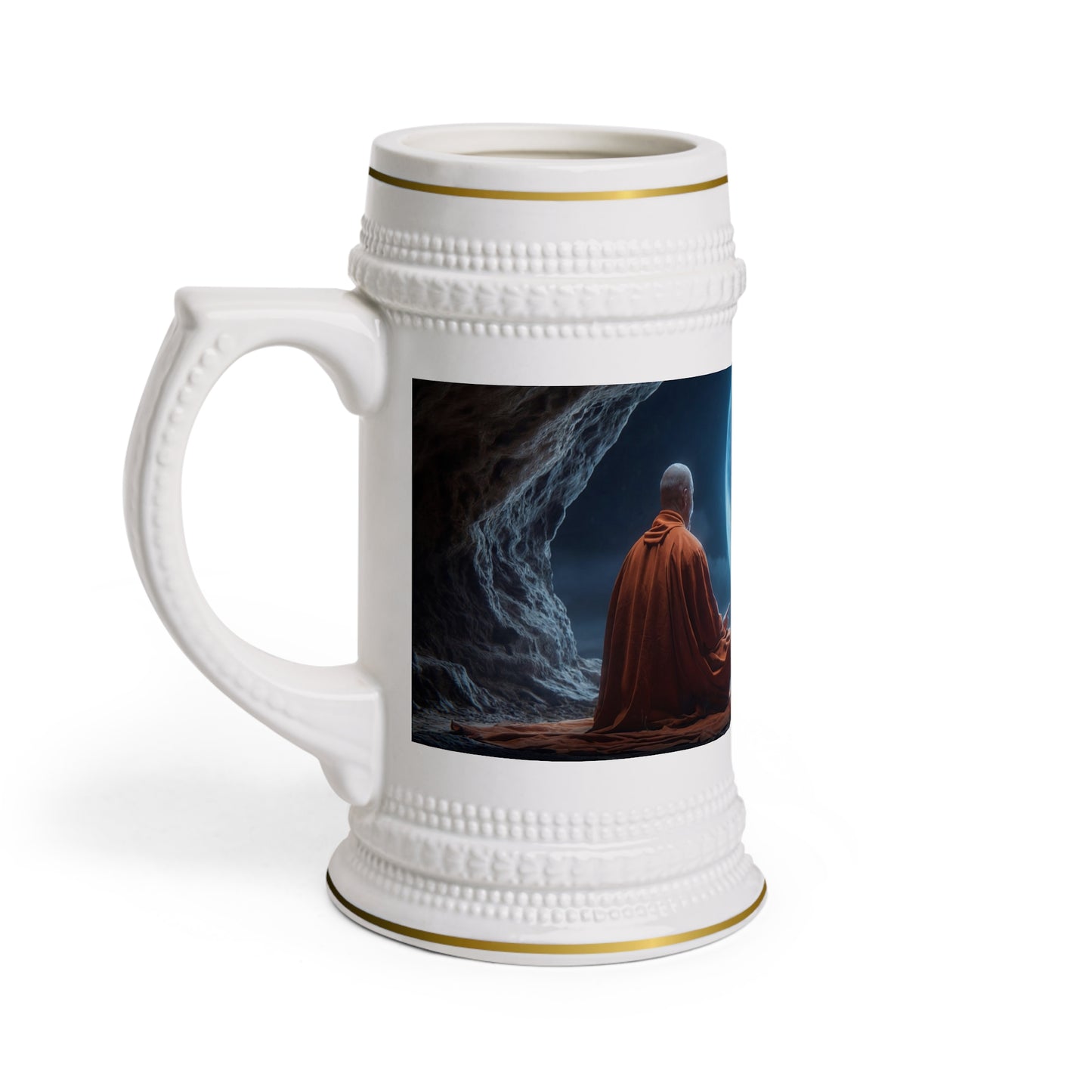 Lunar Meditation Stein Mug – Tranquil Monastic Moonlight