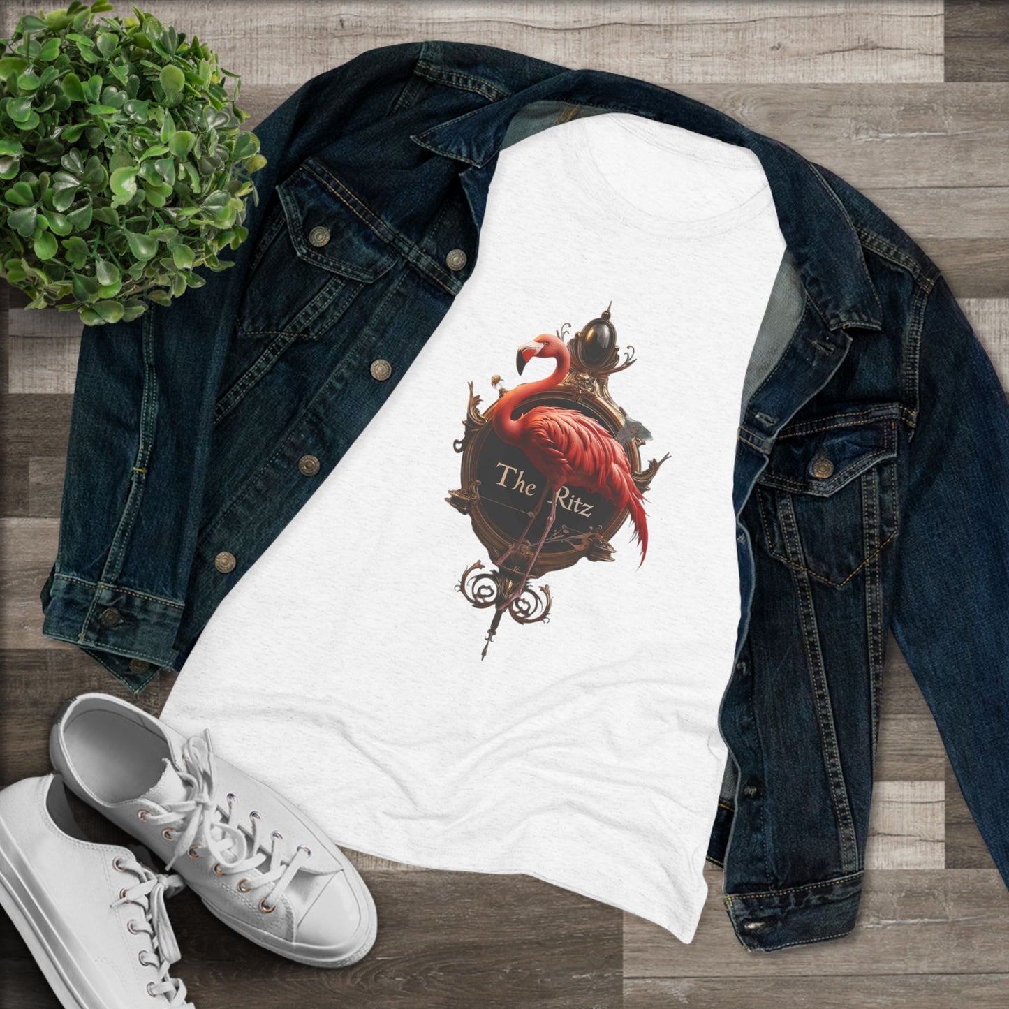 The Ritz Flamingo Women's Triblend Tee – Gilded Ornate Signage Design