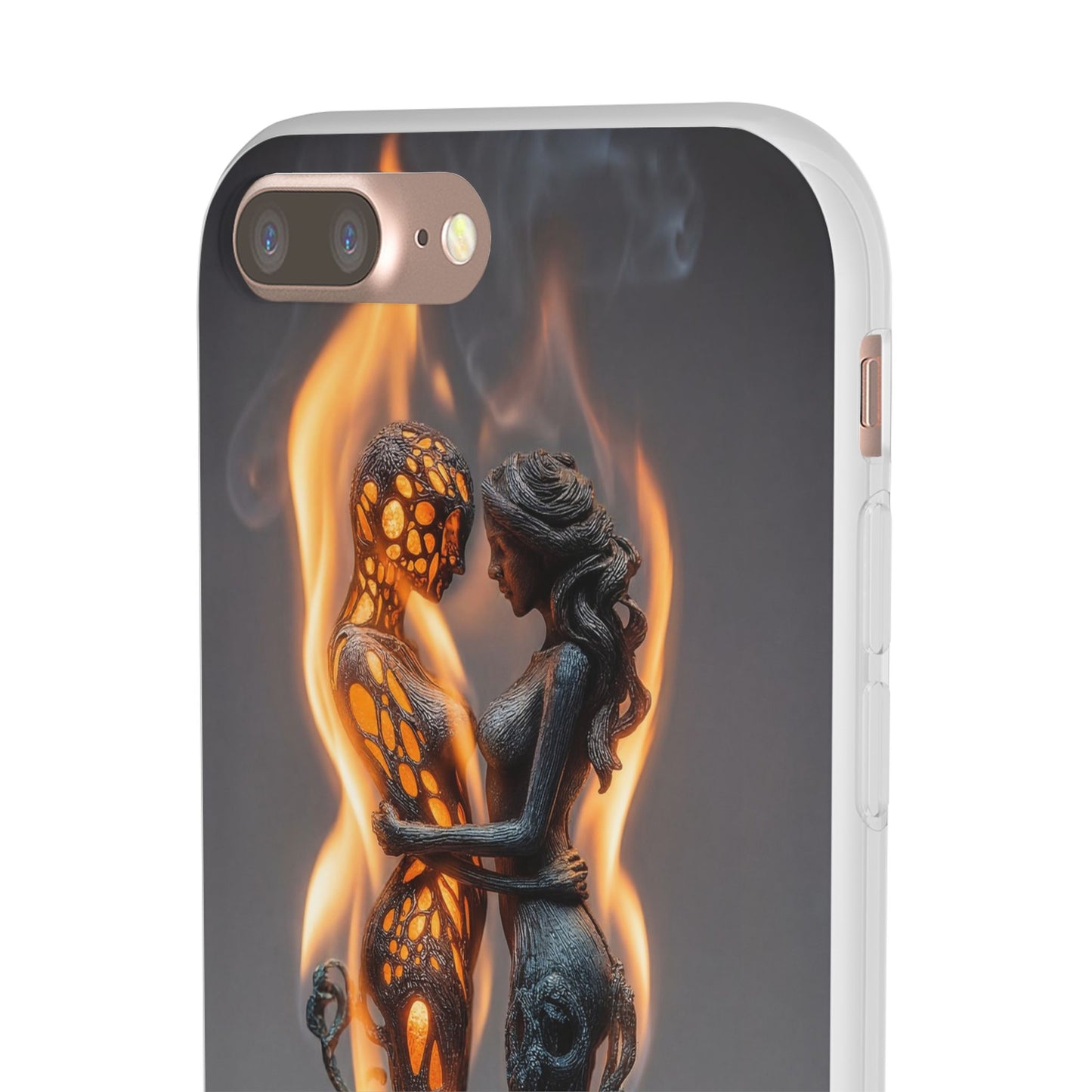 Flame-Embraced Lovers Flexi Cases – Intimate Glow Within the Fire