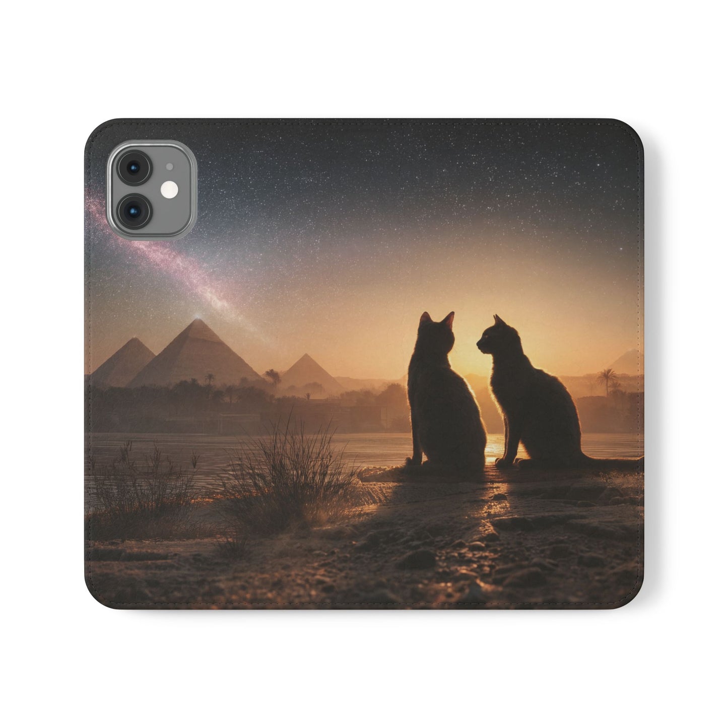 Pharaoh Cats Flip Cases – Starry Nile Guardians on the Bank