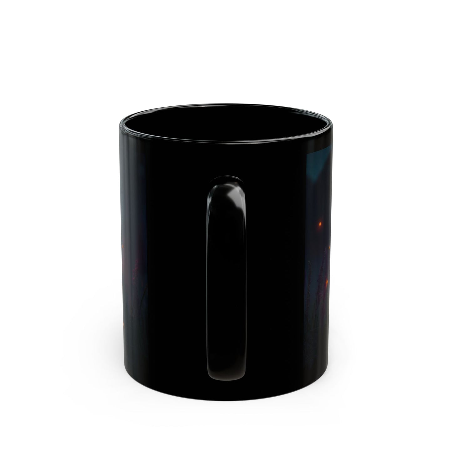 Glowing Dragonfly Black Mug – Twilight Meadow Dreamscape