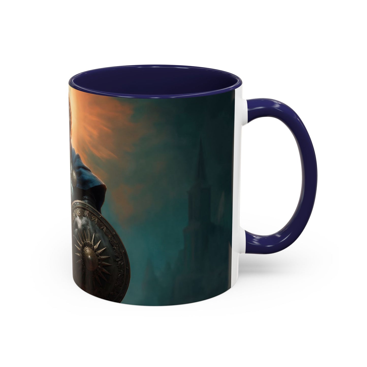 Dawn-Kissed Sentinel Accent Coffee Mug (11, 15oz) – Radiant Resolve in Shadowed Towers