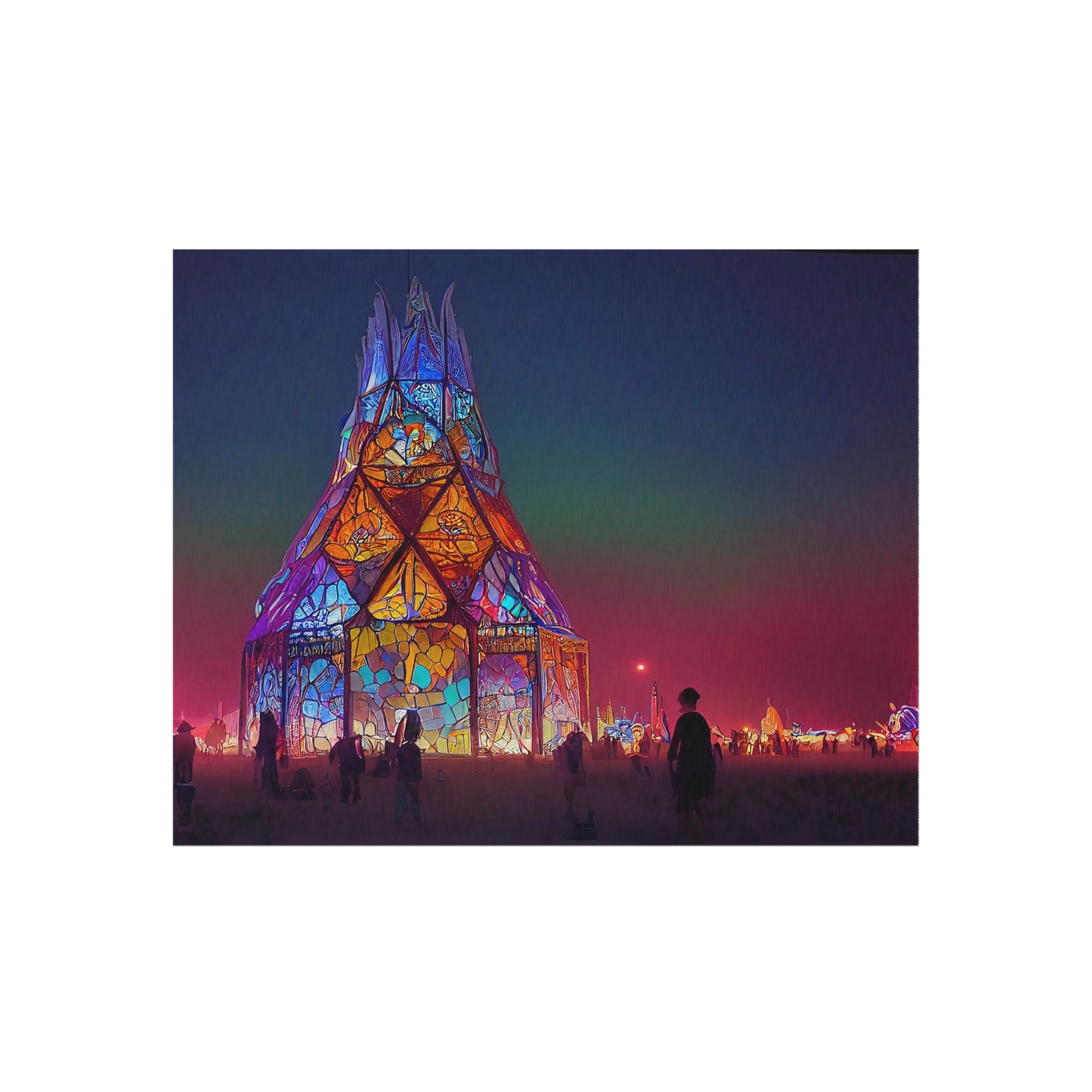 stained glass cathedral at burning man at night - Outdoor Rug