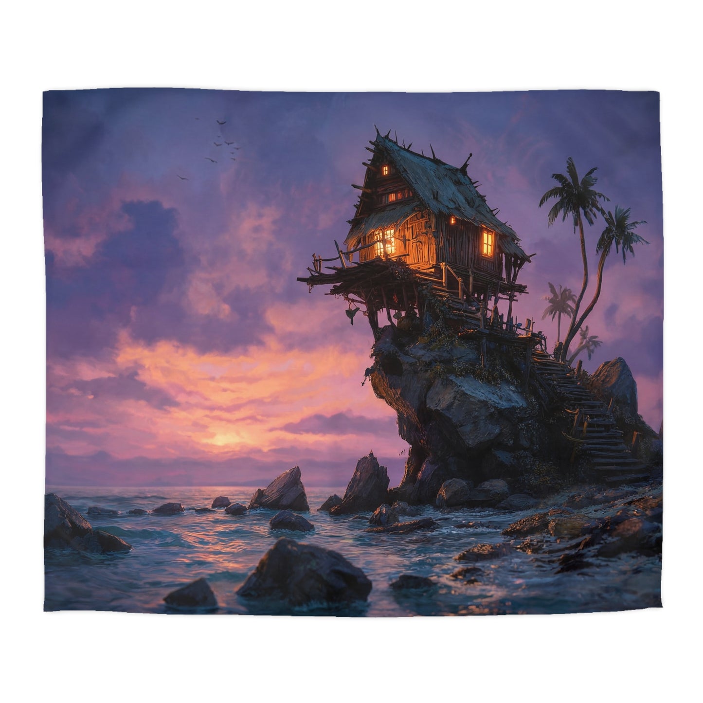 Lighthouse Isle Microfiber Duvet Cover – Warm Light on a Storm’s Edge