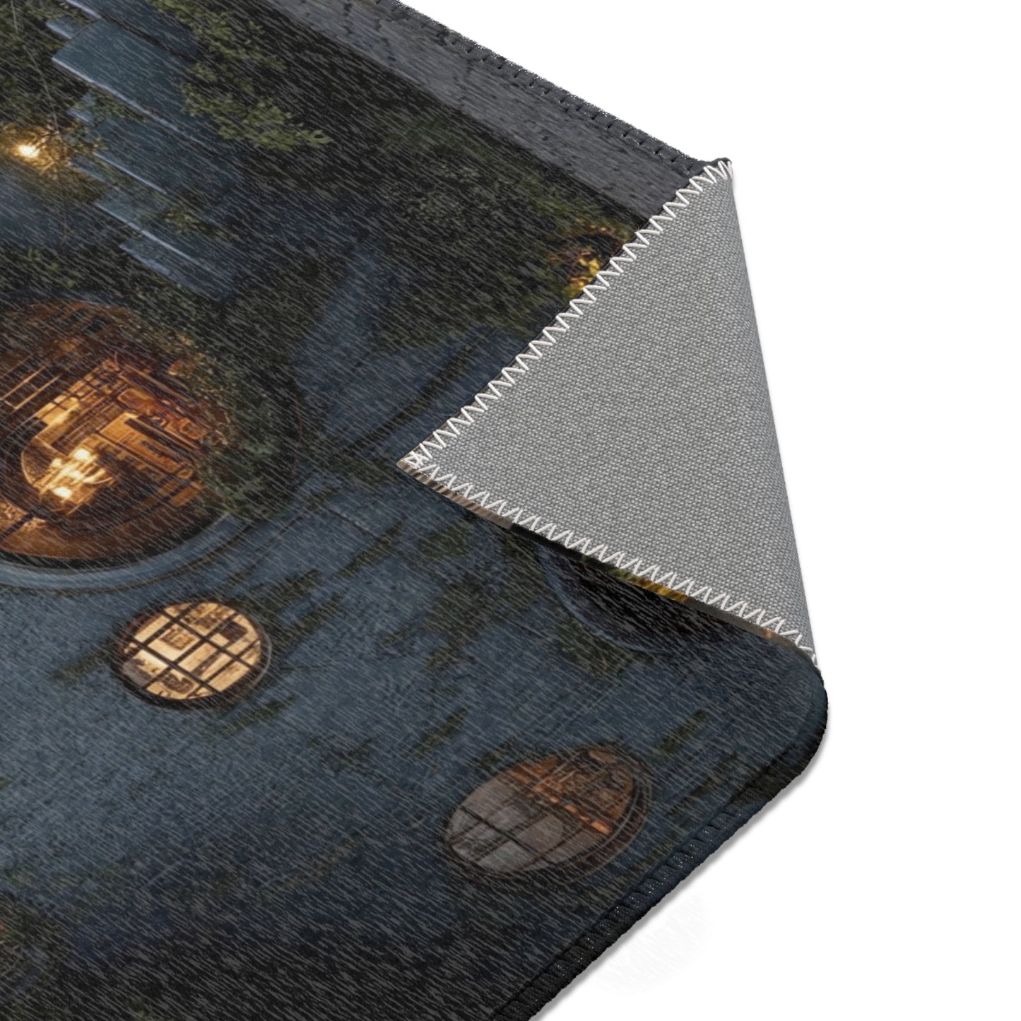 Sky-Rooted Dwelling Area Rug – Moss-Covered Dome House Dreamscape
