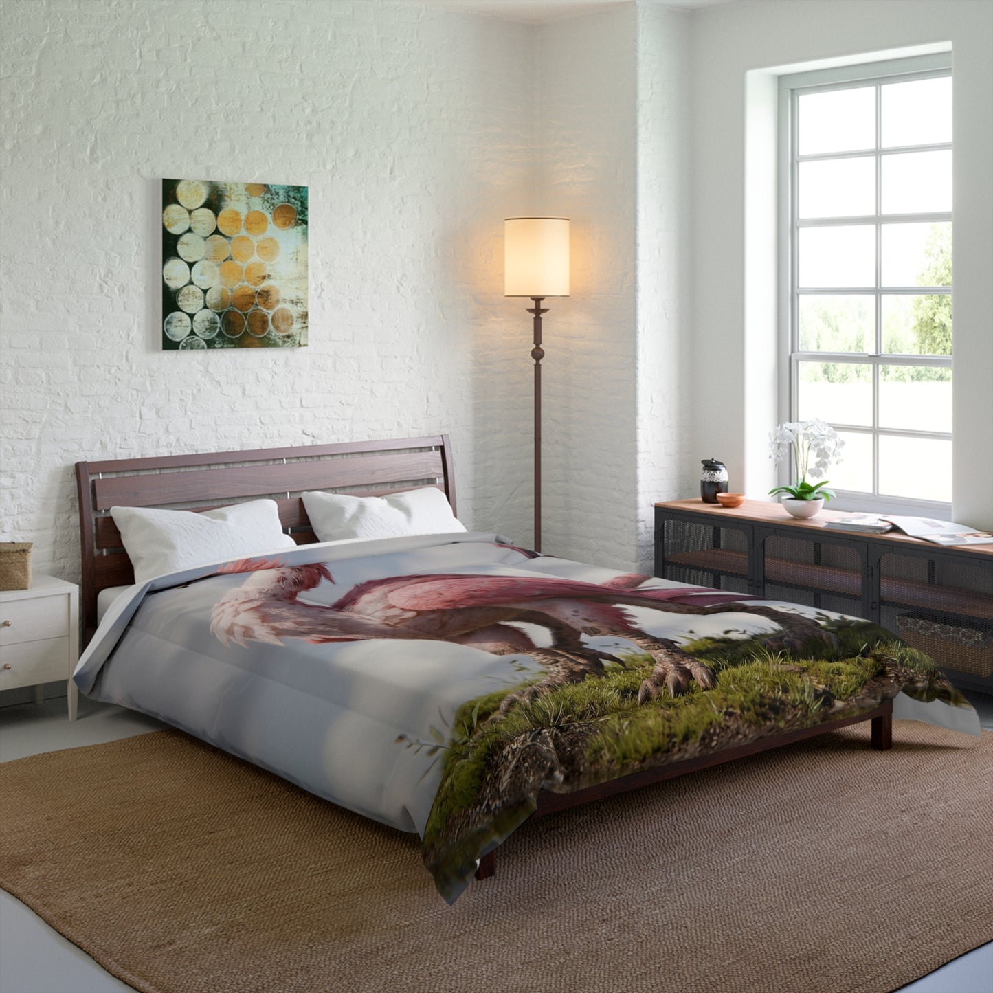 Pink Dawn Seraph Comforter – Ethereal Feathered Guardian