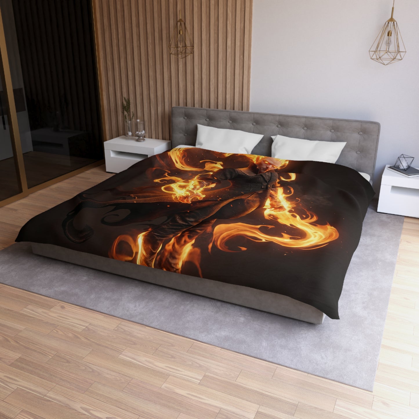 Fiery Sentinel Microfiber Duvet Cover – Embers of the Crimson Knight