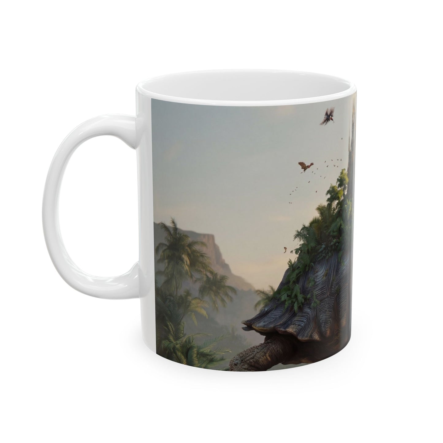 Castle on Turtle Back Ceramic Mug – Golden Spire Dreamscape (11oz, 15oz)