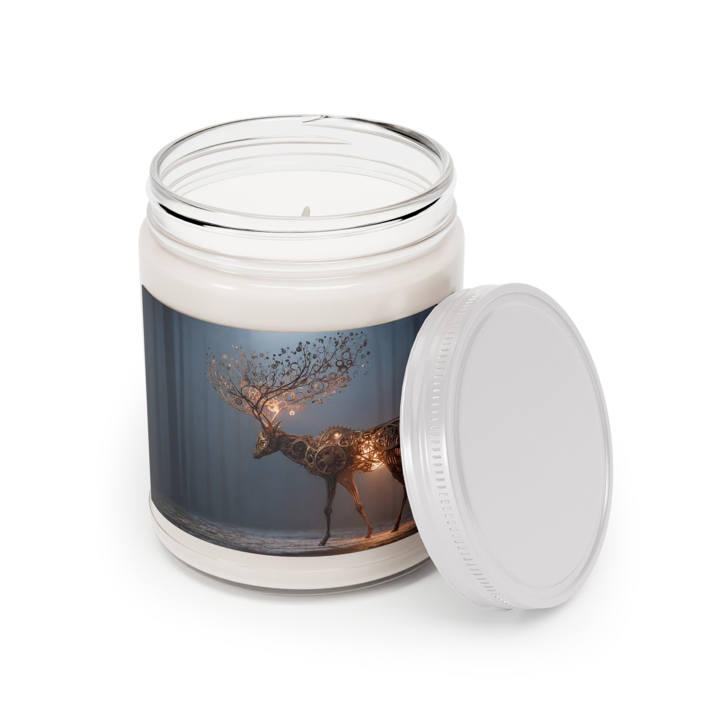 Steampunk Deer Scented Soy Candles with White Lid, 9oz – Clockwork Forest Luminary