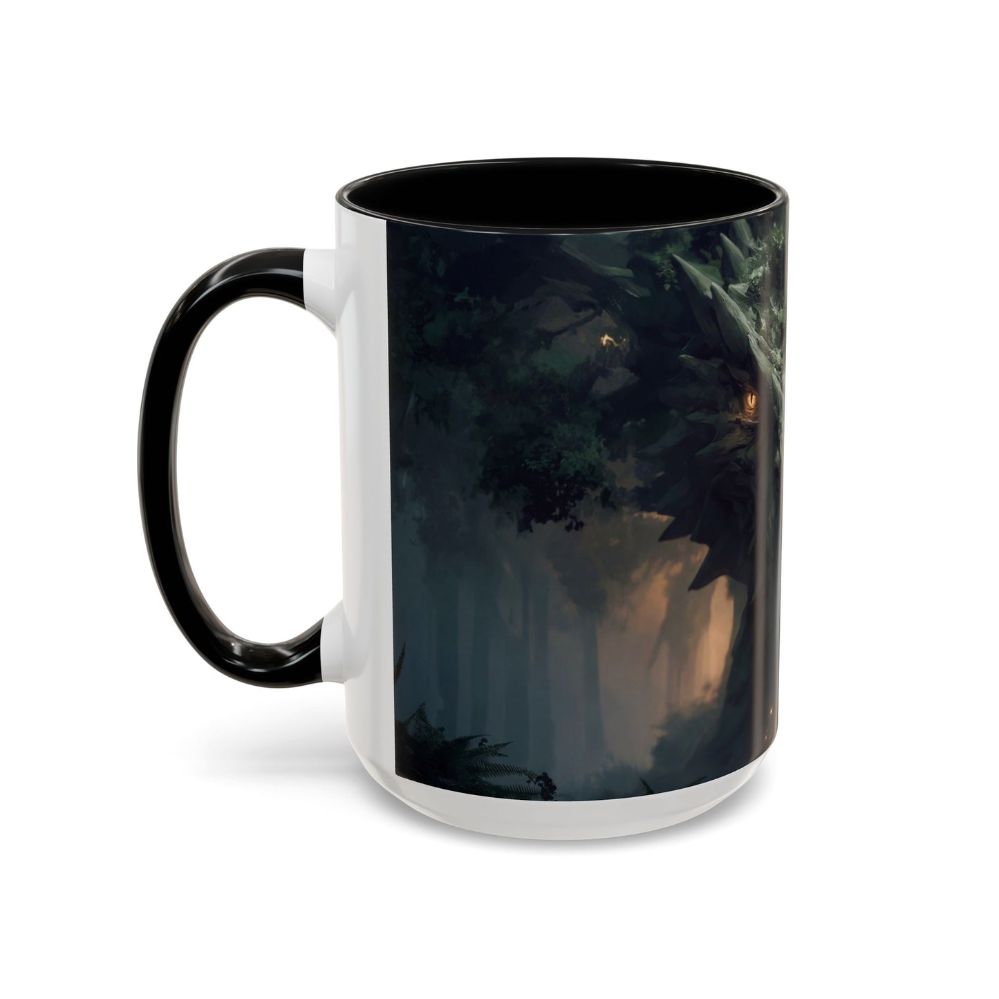 Ancient Dragon Sentinel Accent Coffee Mug (11, 15oz) – Forest Guardian at Dawn