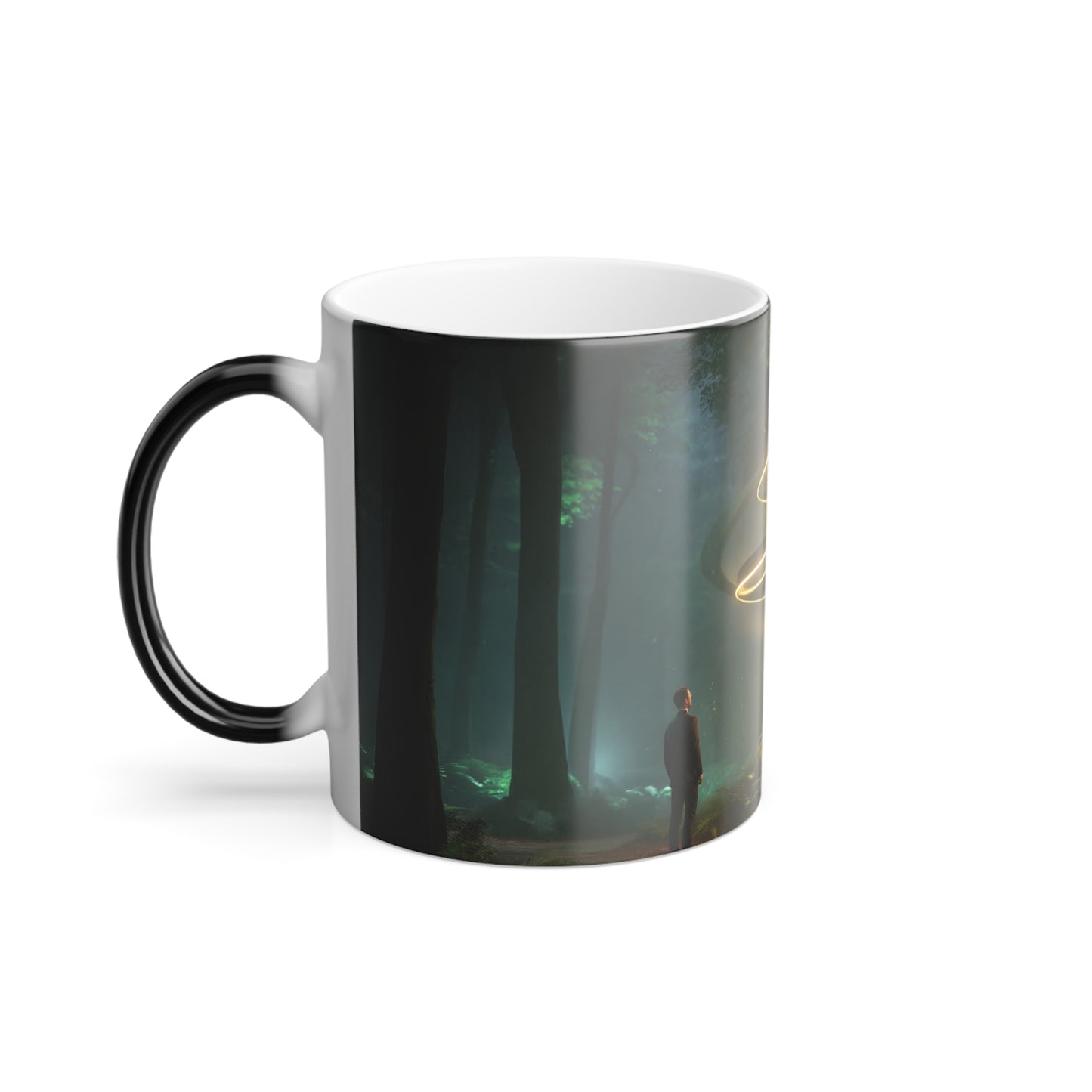 Luminous Spiral Forest Mug, 11oz – Golden Light Rings and Solitary Walker