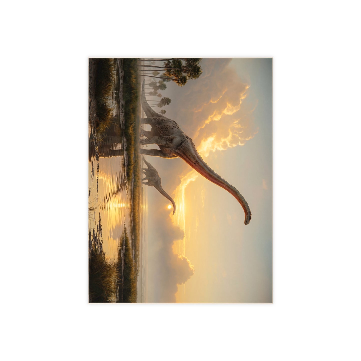 Sunset Serenade Ceramic Photo Tile – Longneck Giants in Golden Marsh