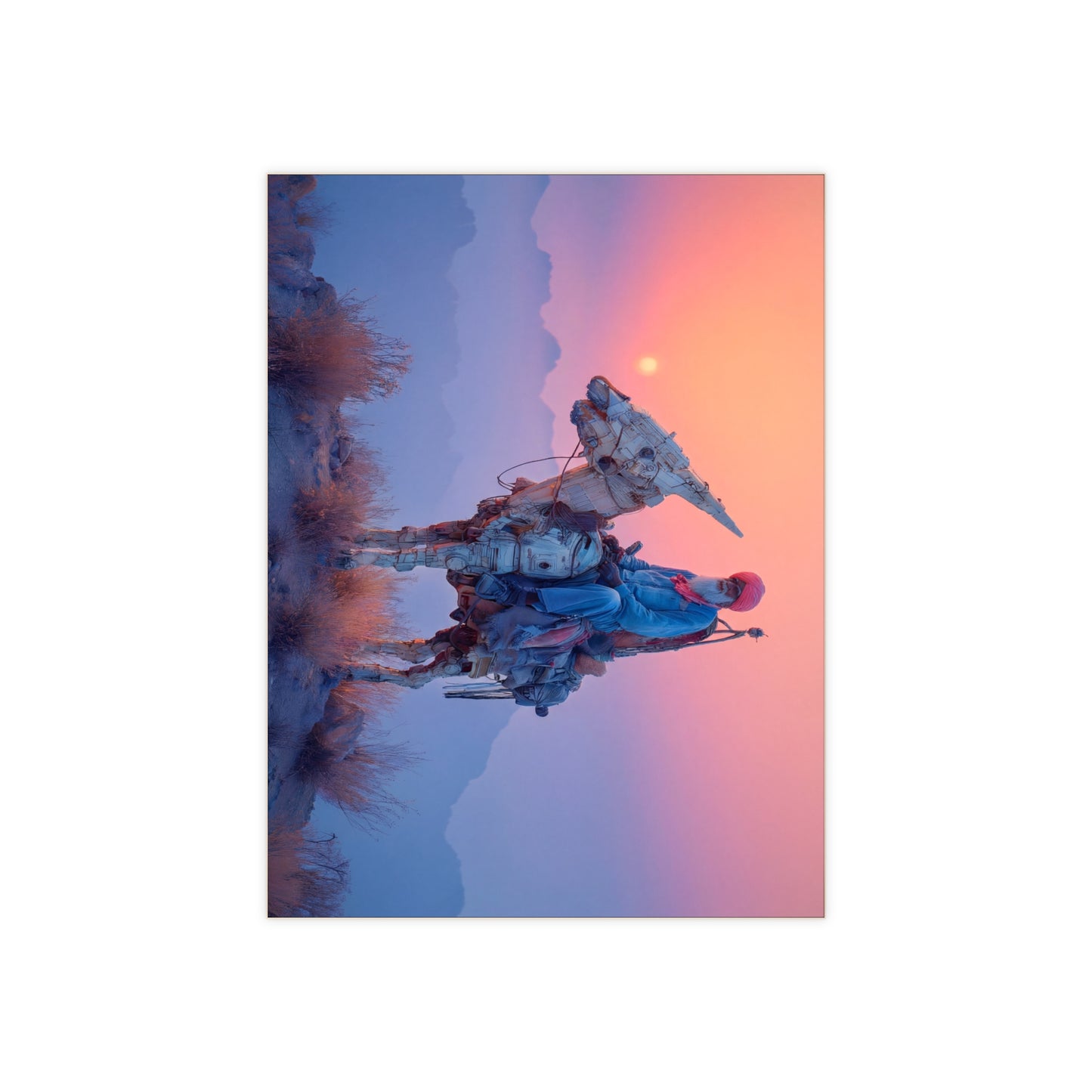 Cyber Donkey Rider Ceramic Photo Tile – Sunset Sentinel of the Dusty Peaks