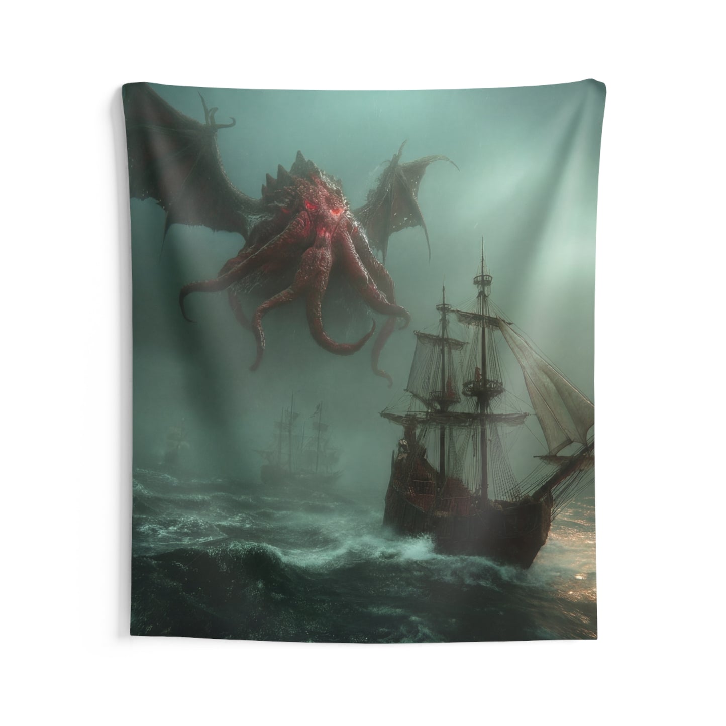 Leviathan’s Wrath Indoor Wall Tapestries – Storm-Swept Seascape with Winged Horror