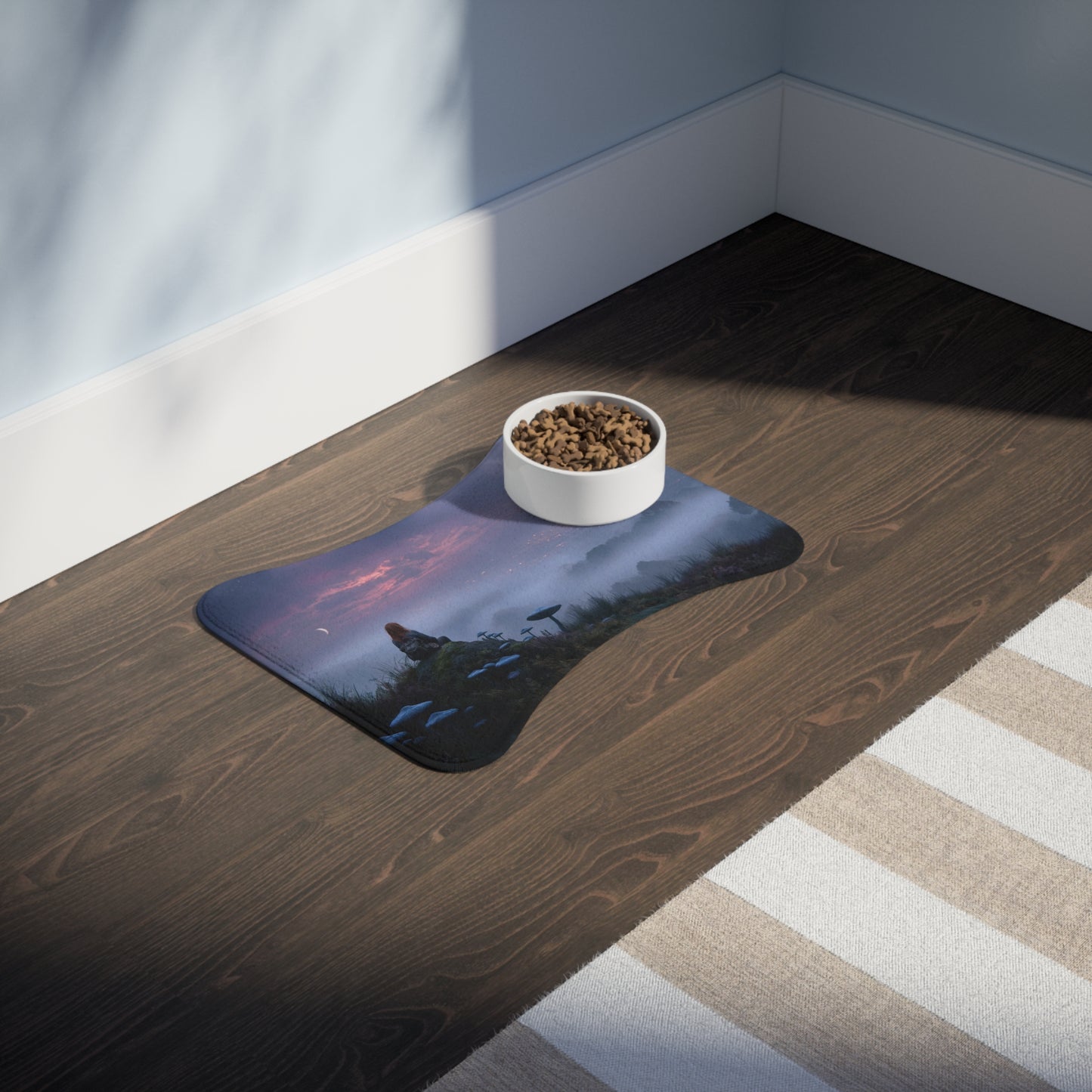 Moonlit Mycophile Pet Feeding Mats – Twilight Grove with Giant Mushrooms