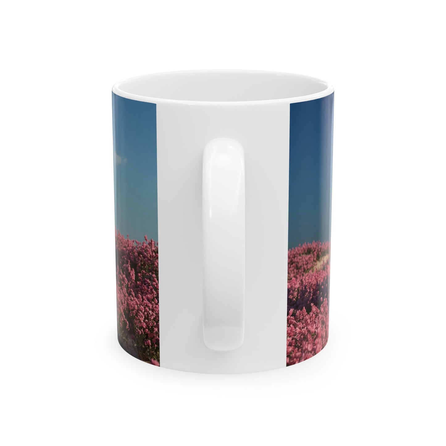 Stone Ring in Pink Bloom Field Ceramic Mug – Serene Portal to Wildflowers