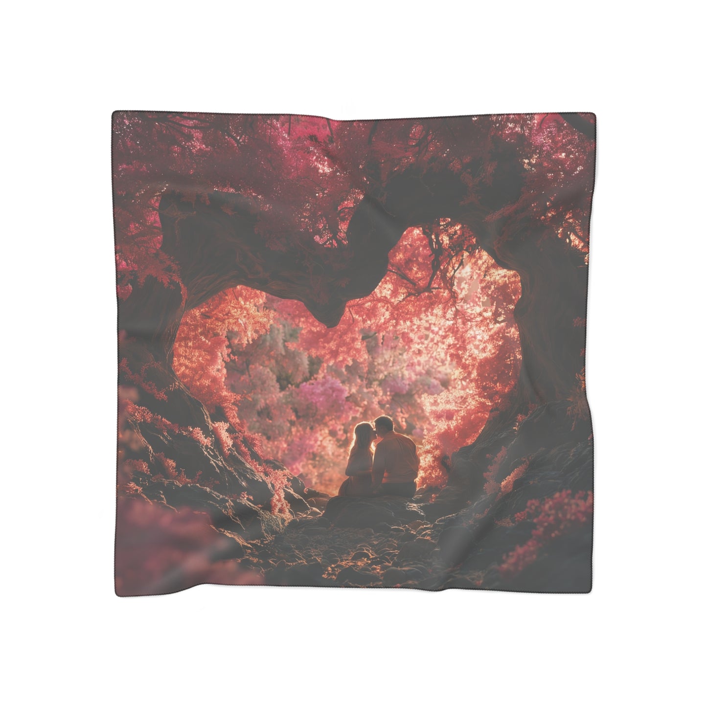 Crimson Canopy Poly Scarf – Whispering Love in the Heartwood Grove