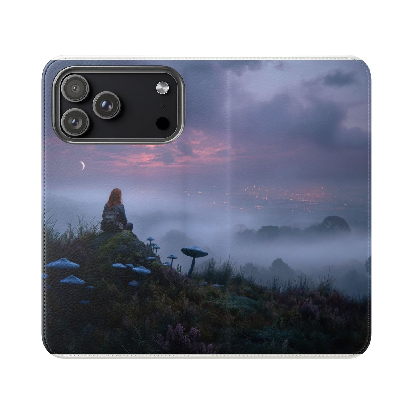 Misty Hilltop Flip Cases – Red-Haired Wanderer at Twilight