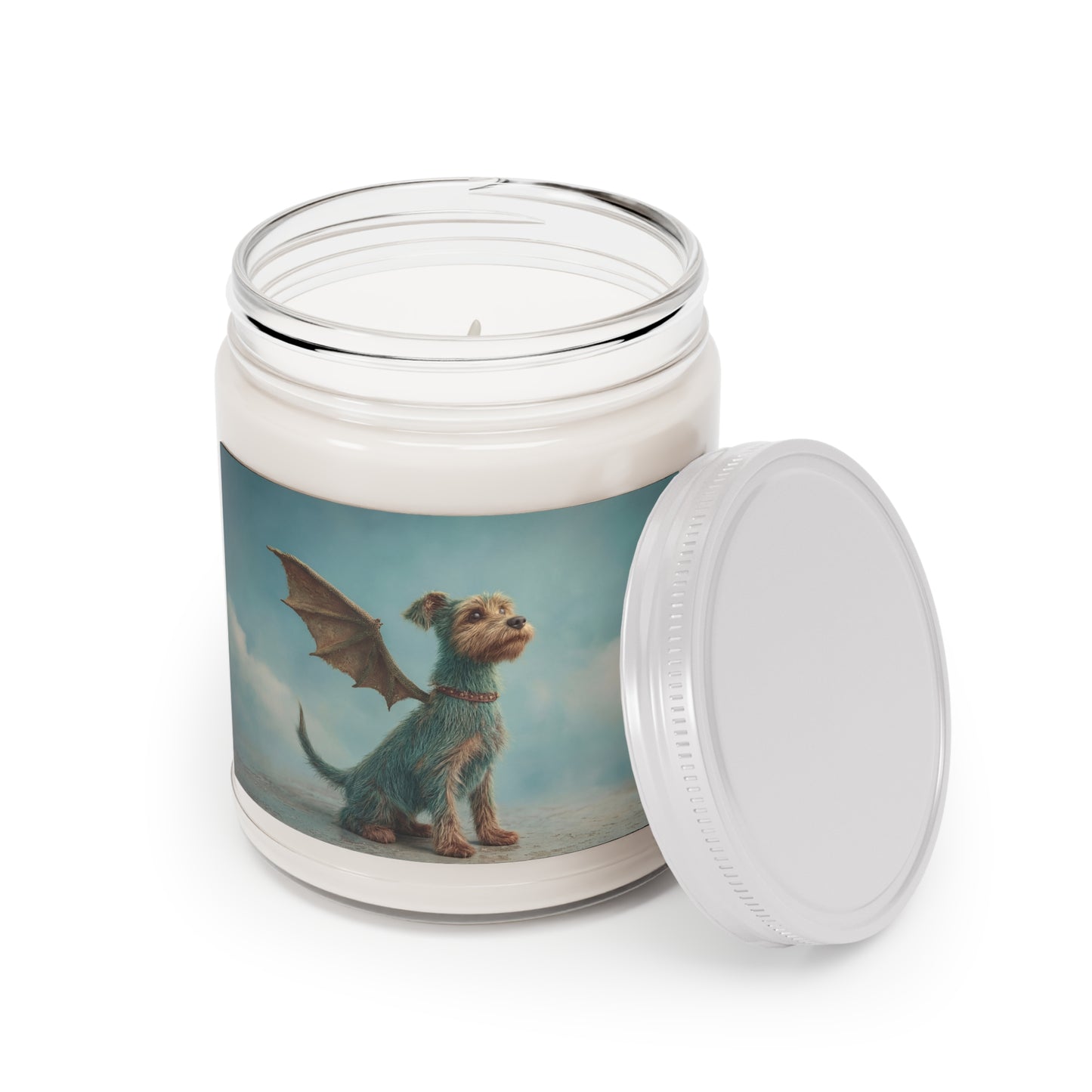 Dragonwing Terrier Scented Soy Candles with White Lid, 9oz – Skybound Guardian’s Whisper