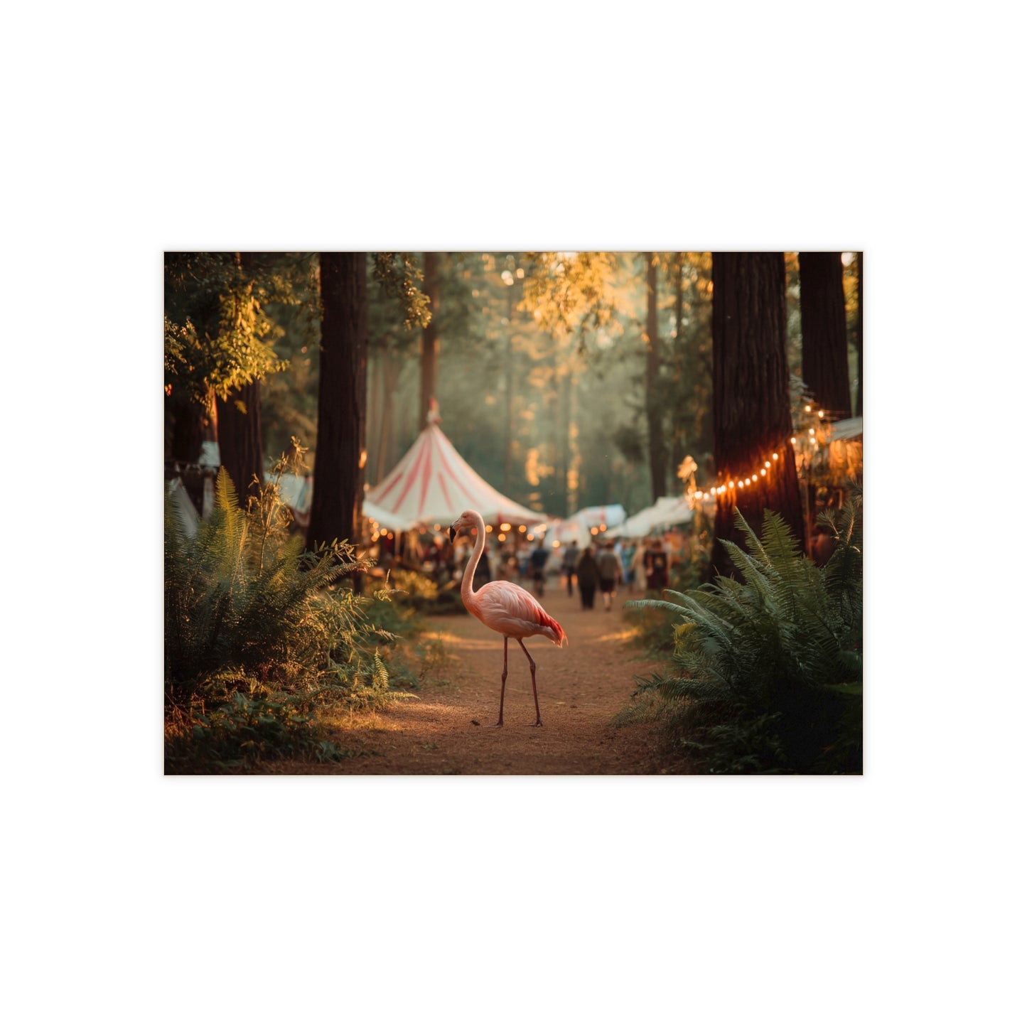 Pink Flamingo Forest Path Ceramic Photo Tile – Sunset Carnival Whimsy