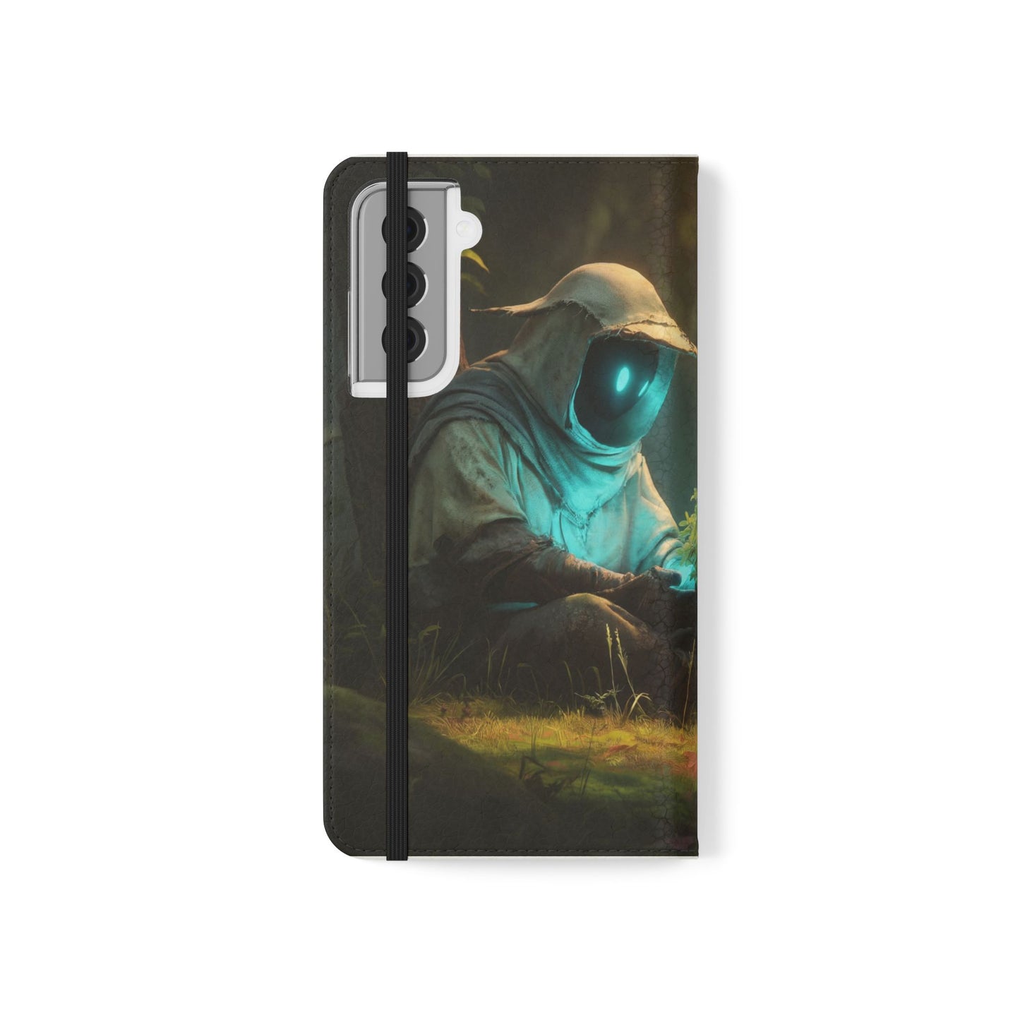 Glowing Orb Hooded Guardian Flip Cases – Bioluminescent Forest Keeper