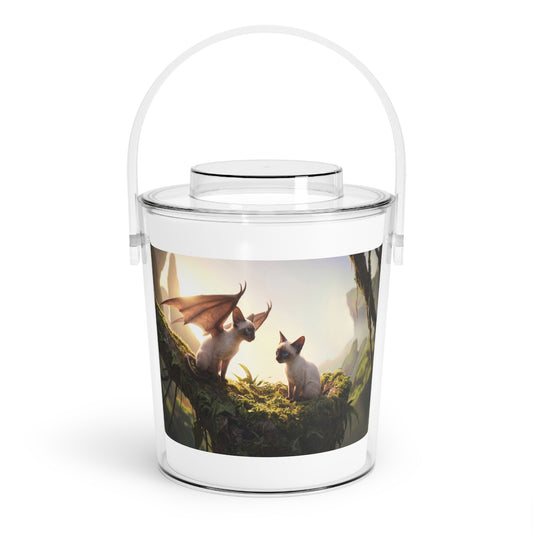 Winged Siamese Kittens Ice Bucket with Tongs – Dawn’s Whispering Grove