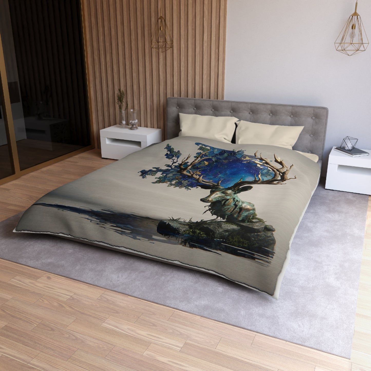 Celestial Stag Microfiber Duvet Cover – Starry Antler Dreamscape