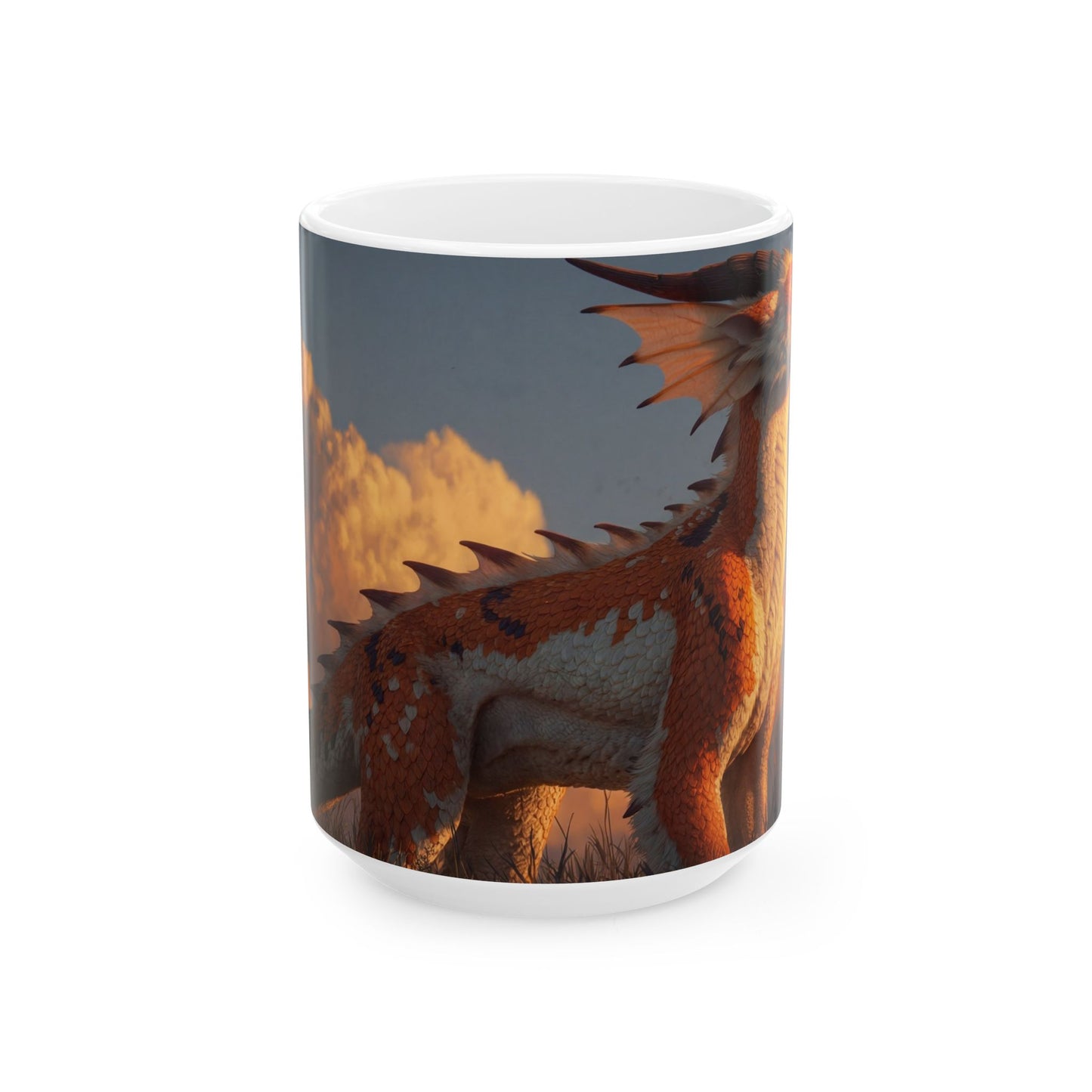 Sunset Sentinel Dragon Ceramic Mug – Warm Ember Glow Design