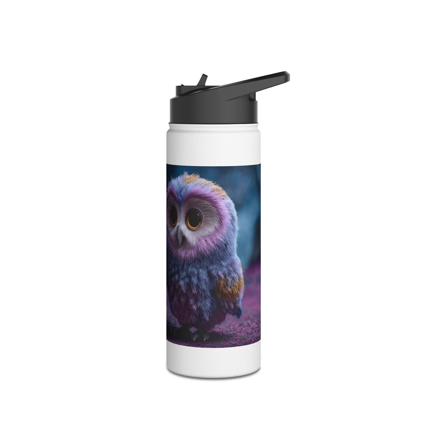 Purple Owl with Velvet Heart Stainless Steel Water Bottle, Standard Lid – Midnight Whimsy Companion