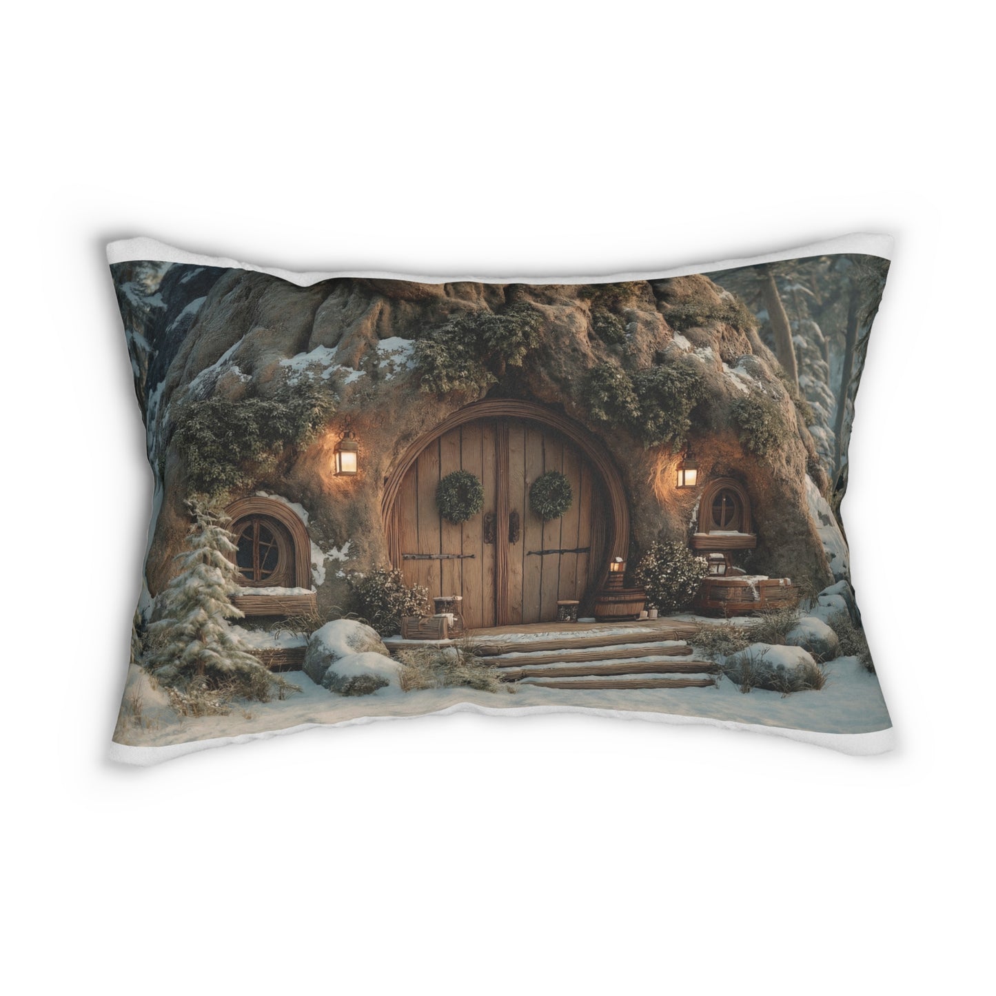 Winterwood Treehouse Lumbar Pillow – Hearthlight in the Snowy Glade