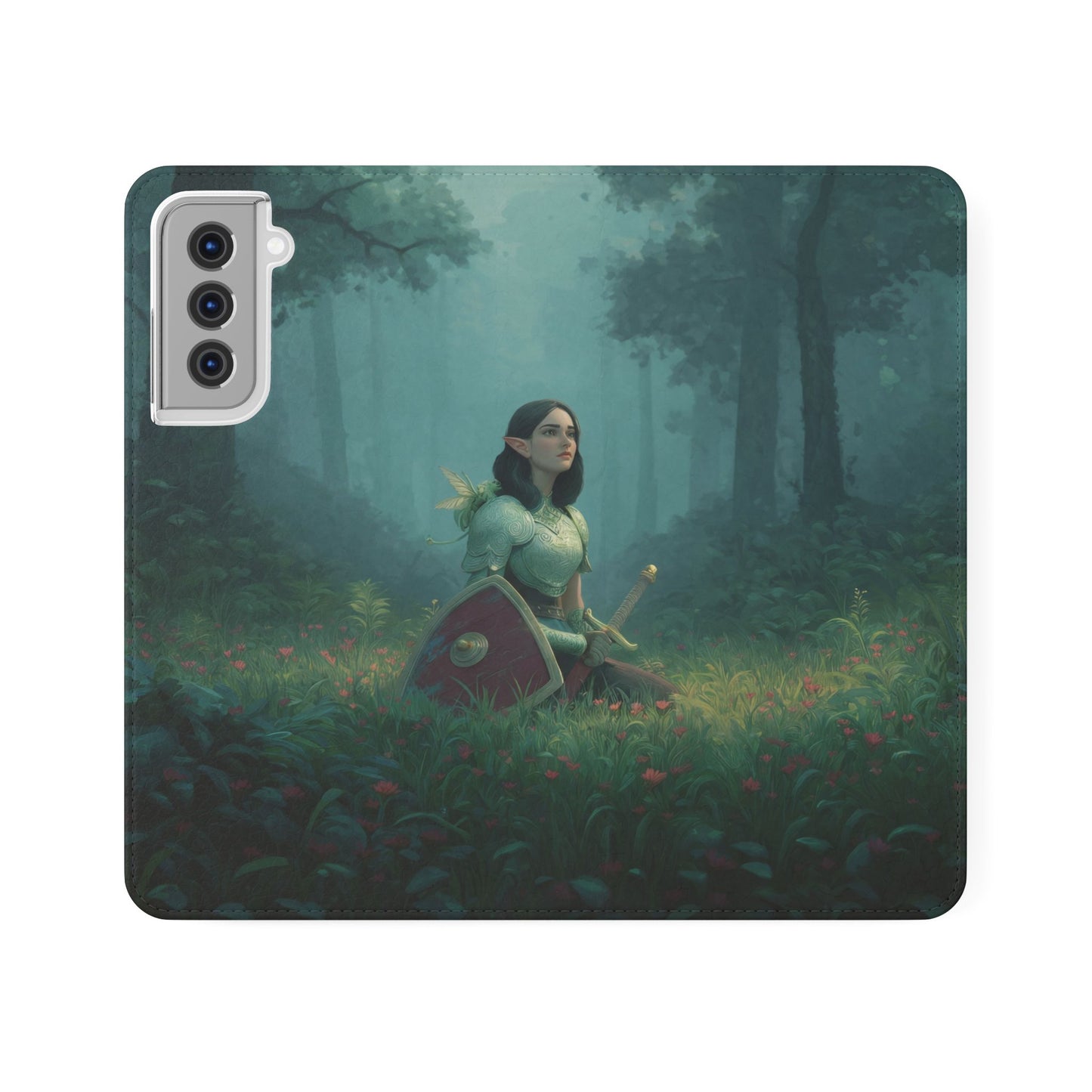 Woodland Sentinel Flip Cases – Green Knight in Misty Grove