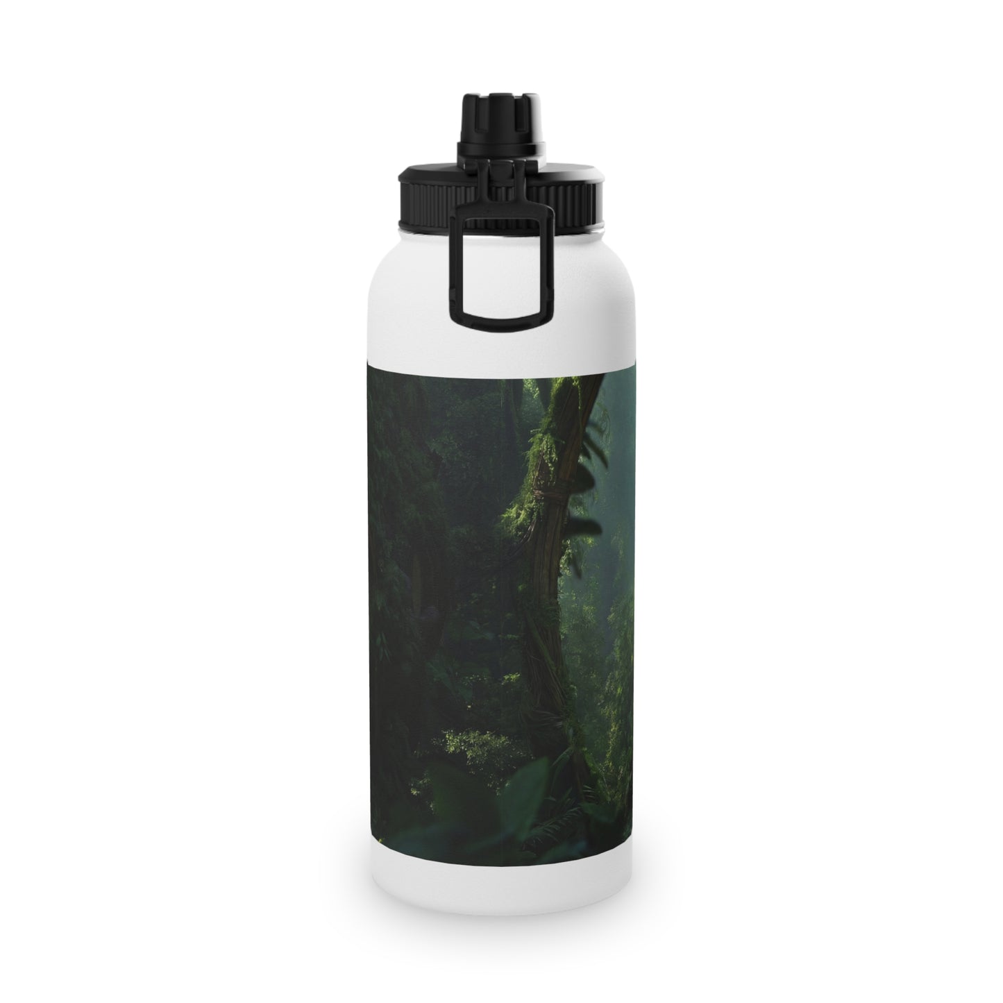 Guardian Eye of the Emerald Grove Stainless Steel Water Bottle, Sports Lid – Watchful Forest Portal