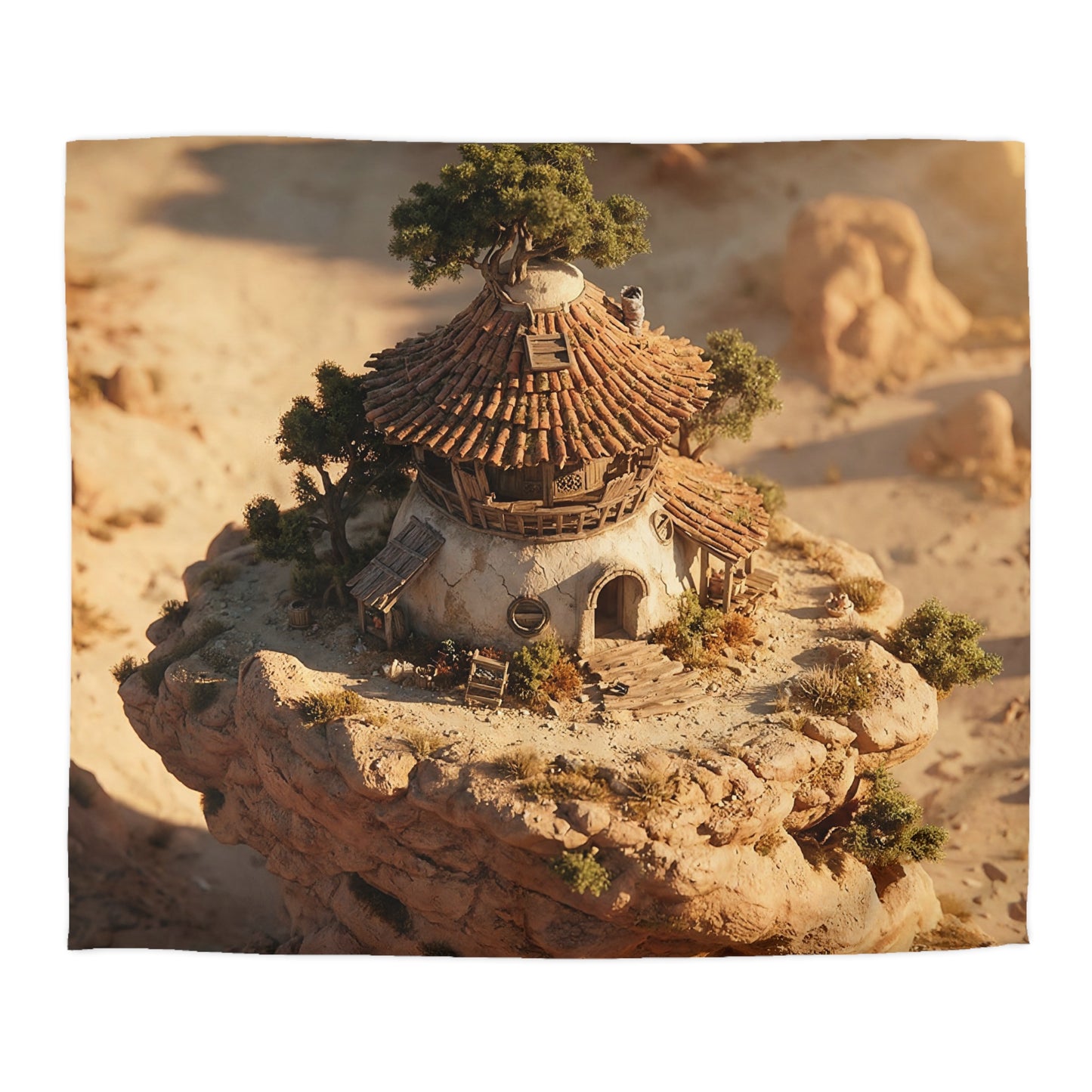 Cliffside Desert Cottage Duvet Cover – Sunset Sanctuary on Stone