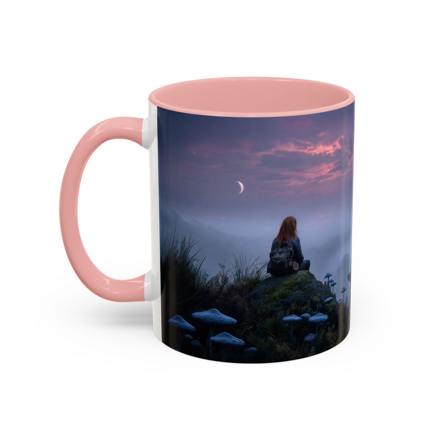 Moonlit Mycophile Accent Coffee Mug (11, 15oz) – Twilight Guardian of the Fungal Peaks