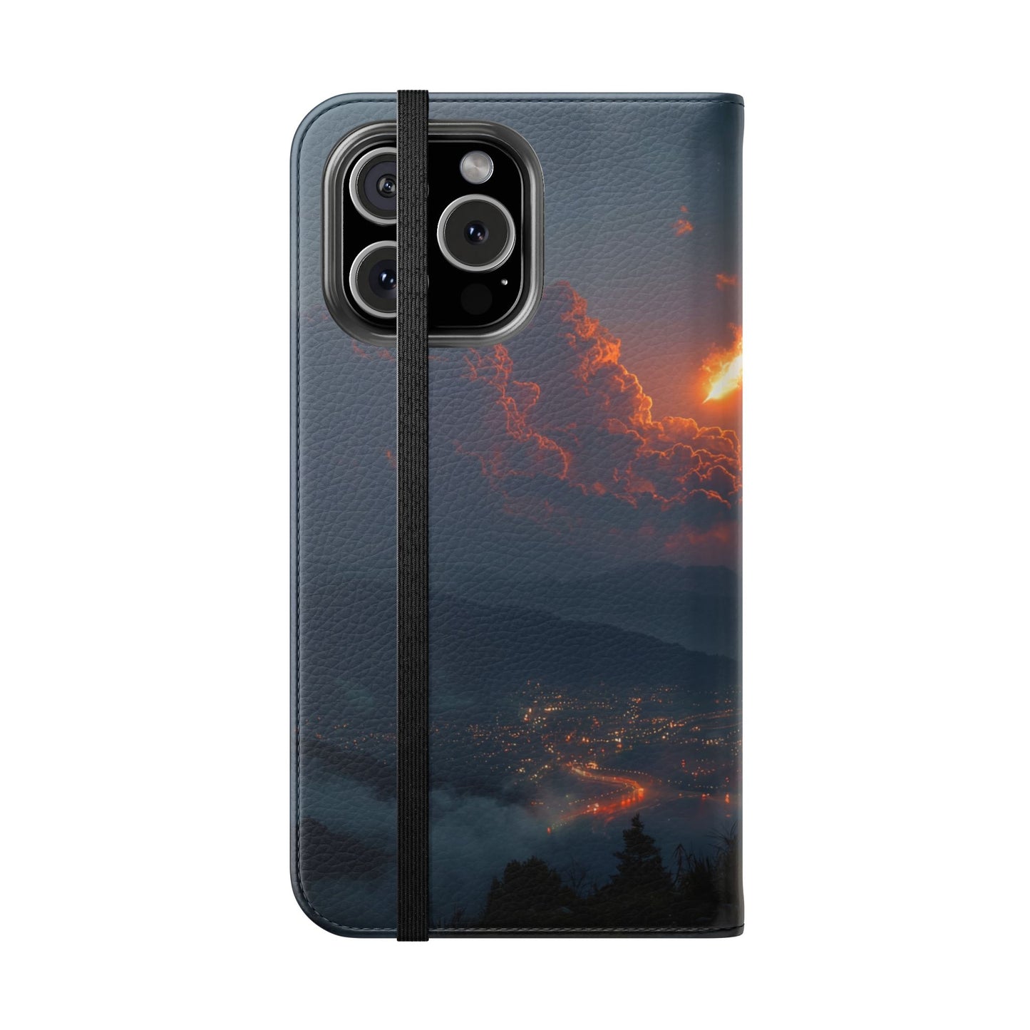 Meteor Over Valley Flip Cases – Crimson Sky Sentinel Cover