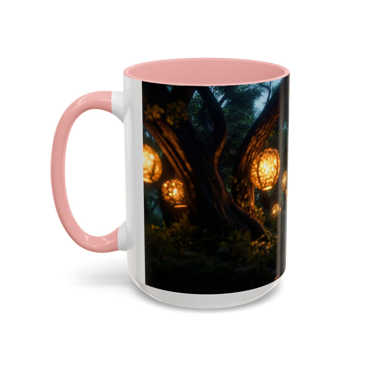 Luminous Forest Path Accent Coffee Mug (11, 15oz) – Warm Glow Through Ancient Branches