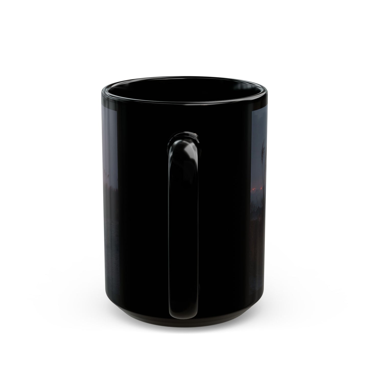 Crimson Carnival Tent Black Mug – Foggy Shoreside Spectacle