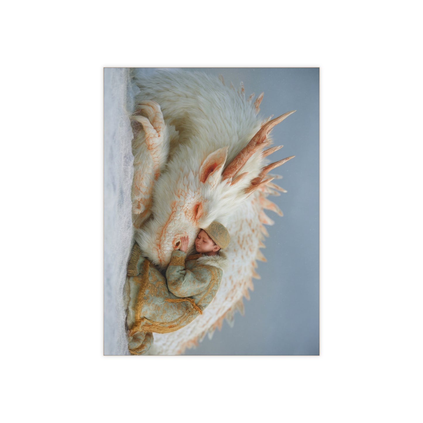 Child and Guardian Dragon Ceramic Photo Tile – Snowbound Sanctuary