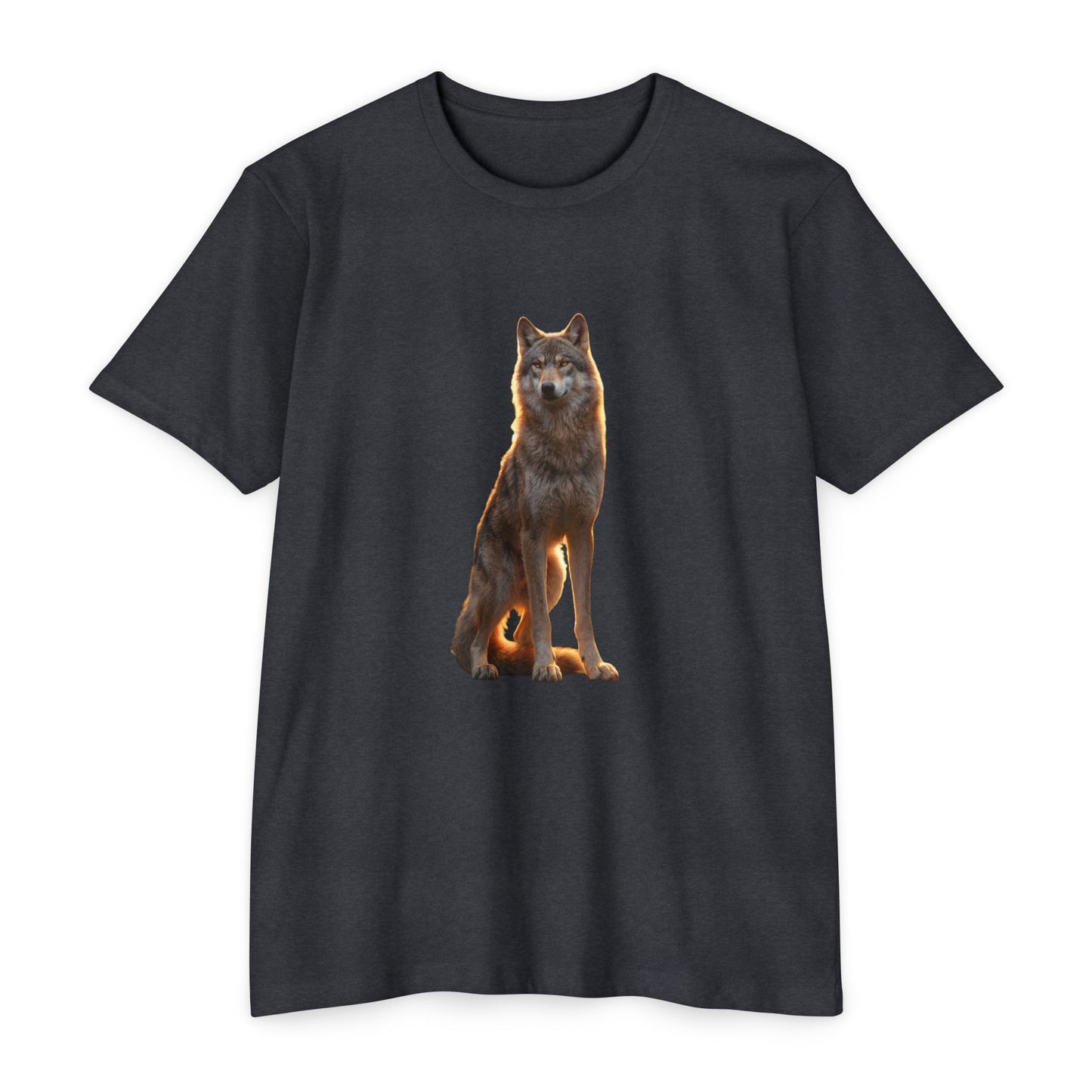 Gaze of the Lone Wolf Unisex CVC Jersey T-shirt – Amber Light Sentinel Portrait