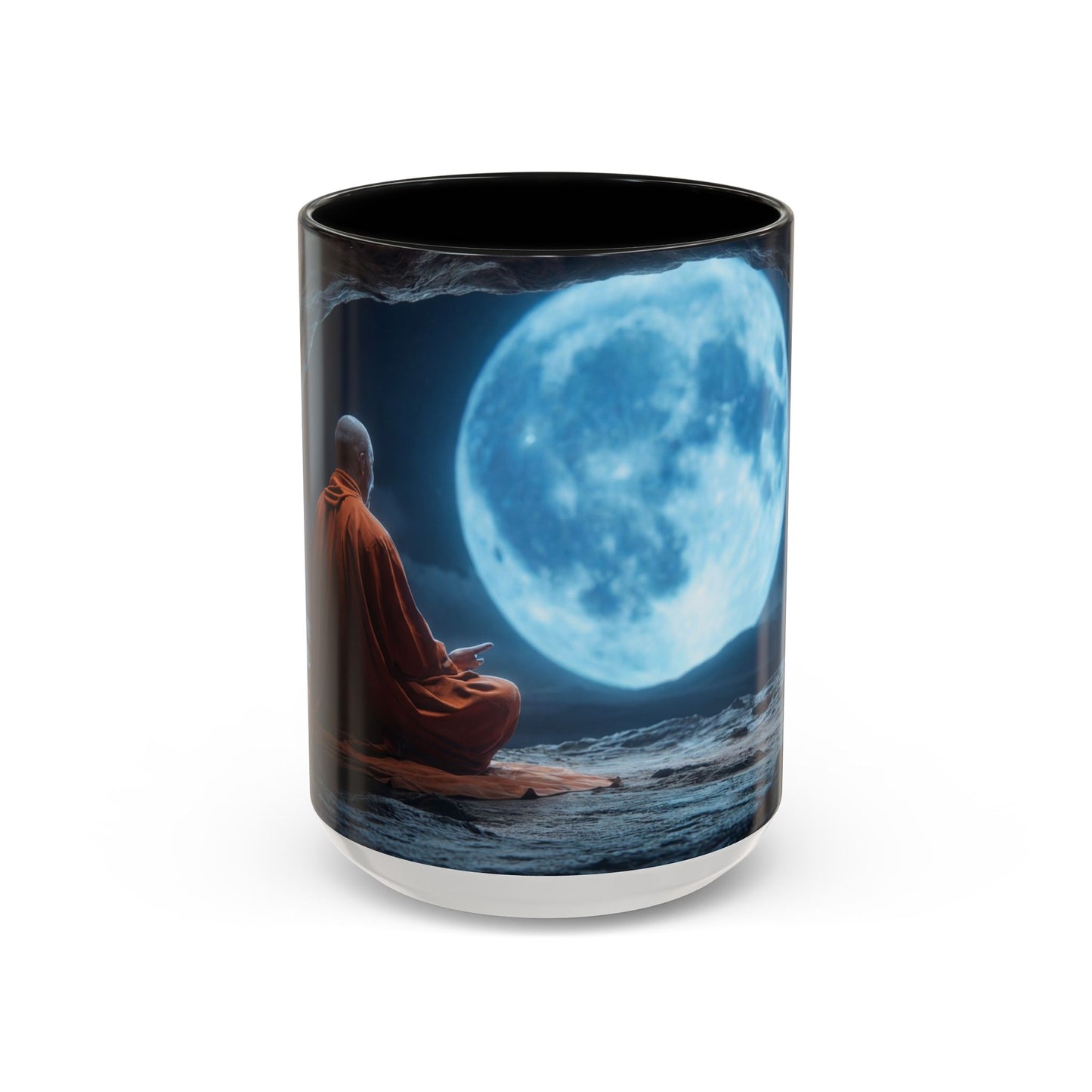 Moonlit Monk Meditation Mug – Serene Nightwatcher in Cave