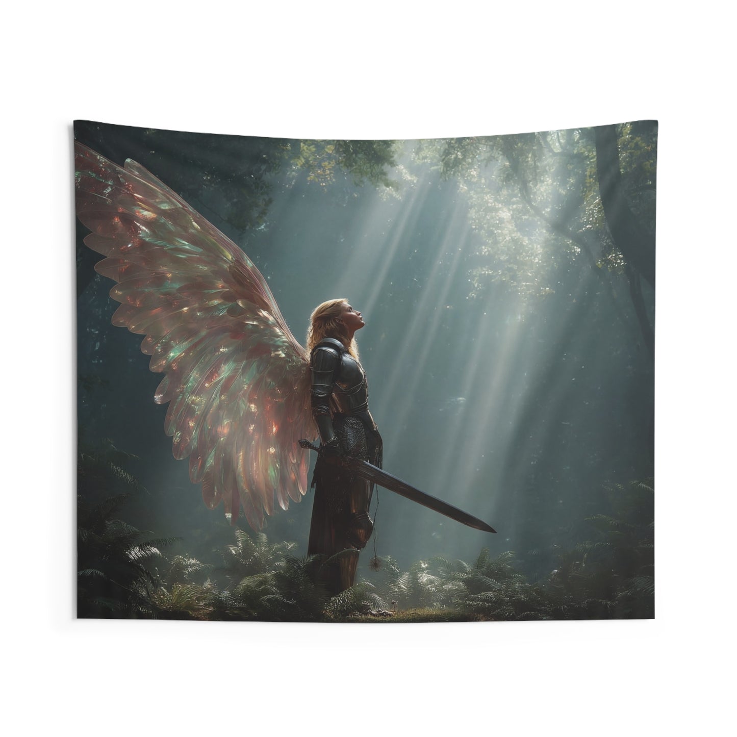Angelic Warrior in Sunlit Forest Tapestries – Wings of Radiant Resolve