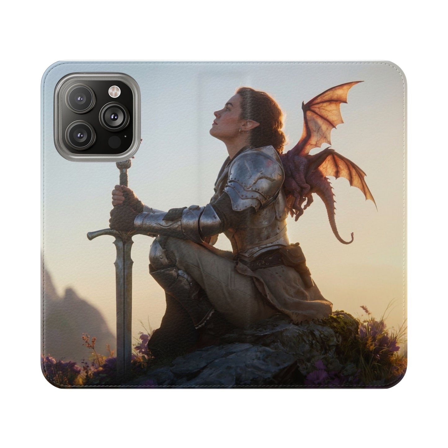 Dragon Knight Flip Cases – Sunlit Sentinel with Mini Drake and Sword